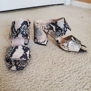 Snake Skin print Heeled Mule Sandal.